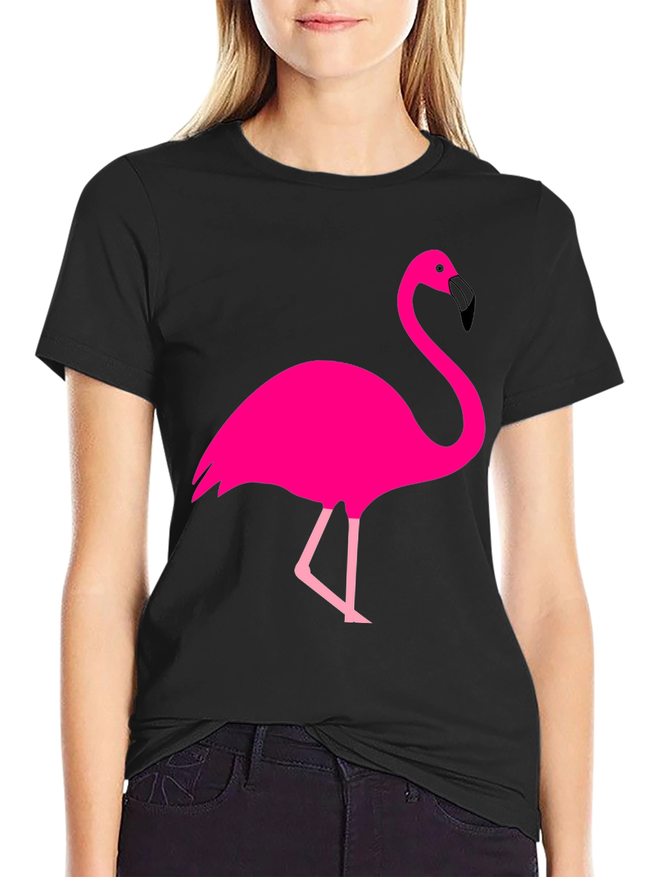 Black Fun Flamingo Graphic Tee - Black Cotton T-Shirt view 2