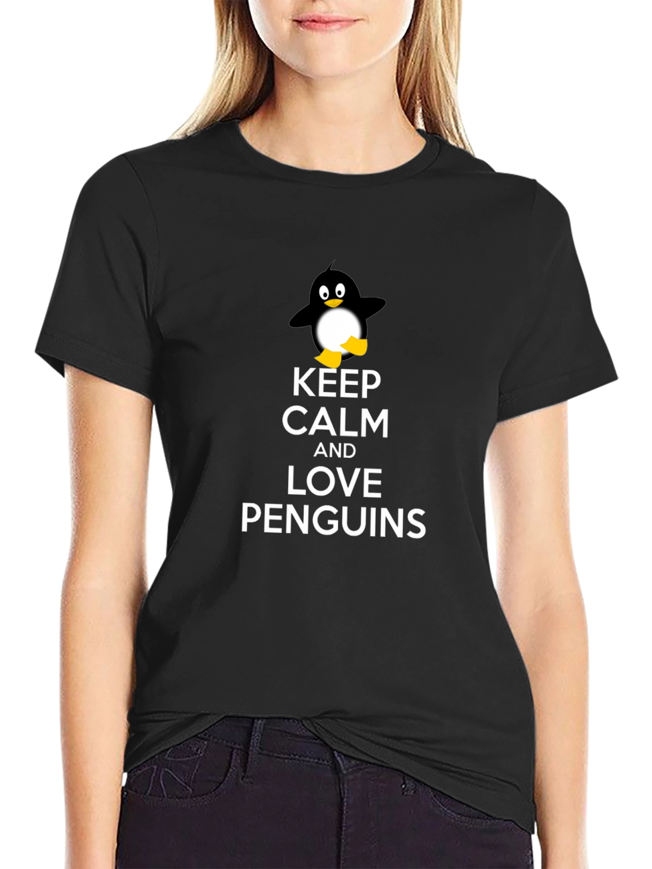 Black Keep Calm and Love Penguins T-Shirt view 2