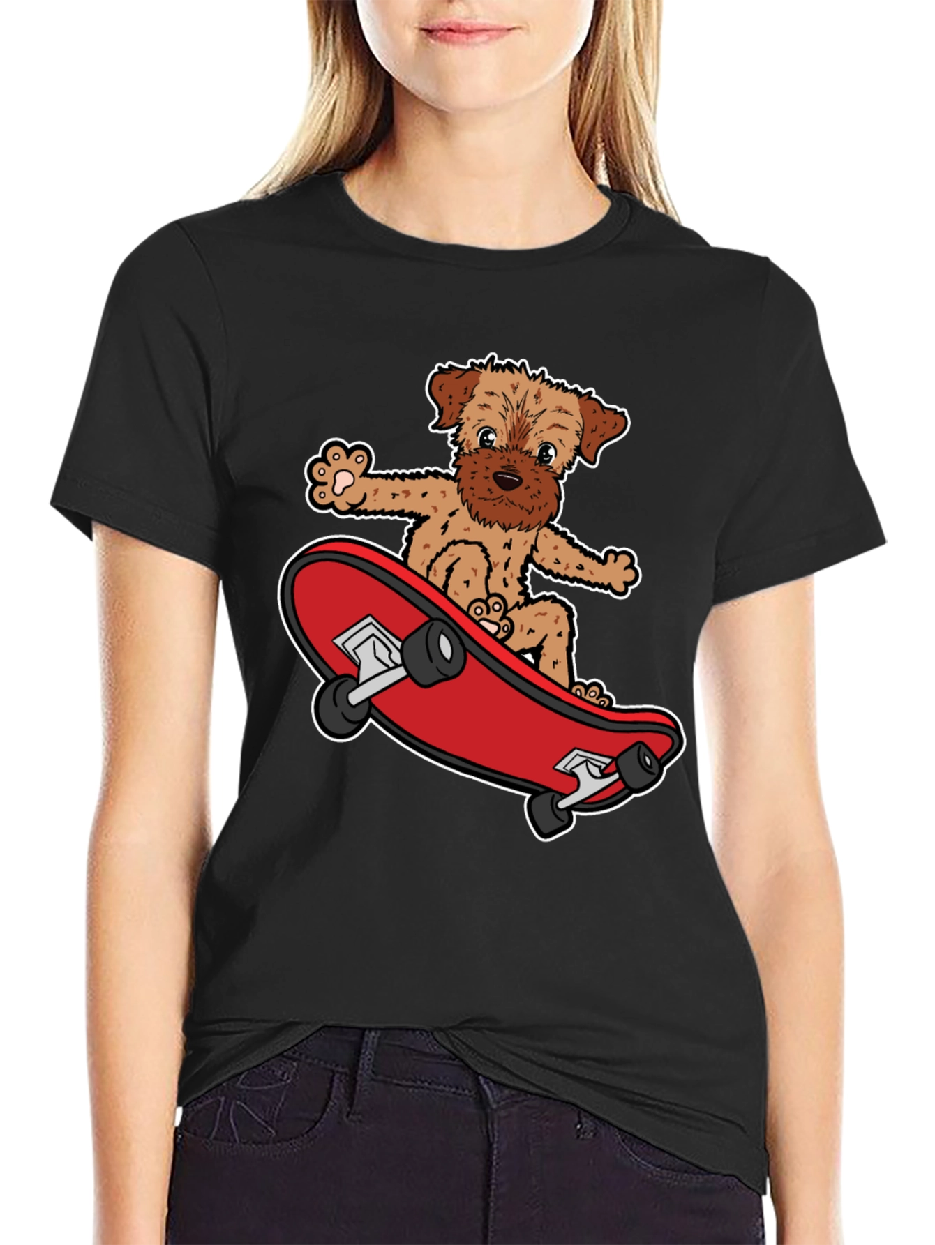Black Dog Riding Skateboard Black Graphic T-Shirt view 2