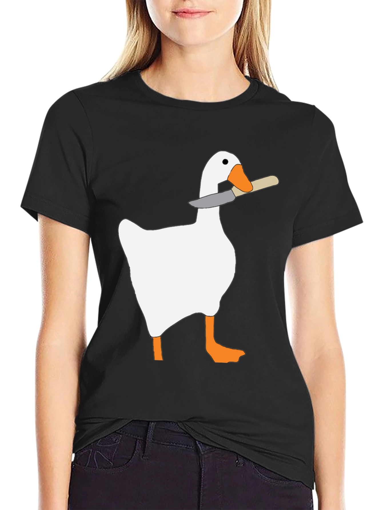 Black Goose With Knife T-Shirt - Funny Graphic Tee view 2