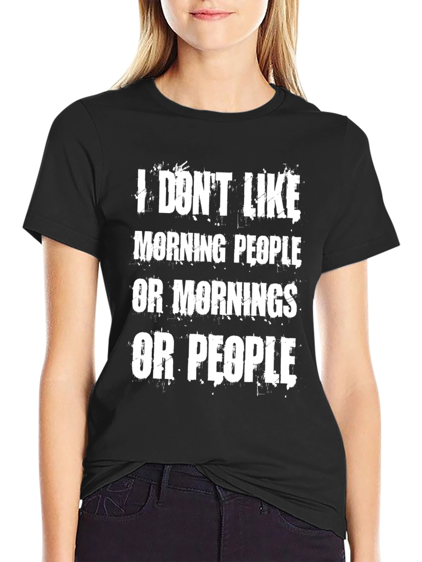 Black Humorous "I Don't Like Morning People" Graphic Tee view 2