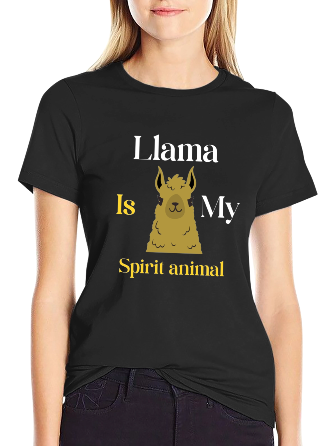 Black Llama Spirit Animal T-Shirt - Black Graphic Tee view 2