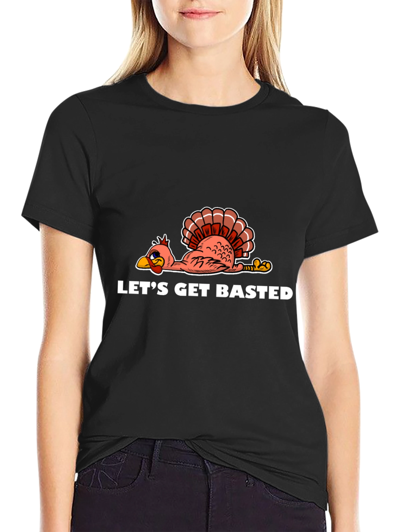 Black Let's Get Basted Turkey Thanksgiving T-Shirt view 2
