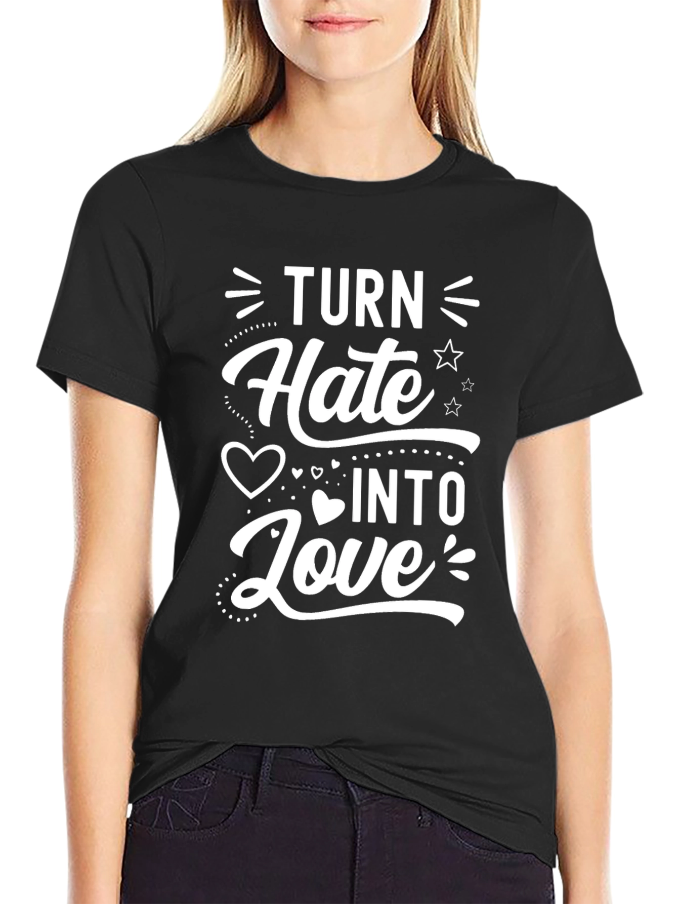 Black Turn Hate Into Love Graphic T-Shirt view 2
