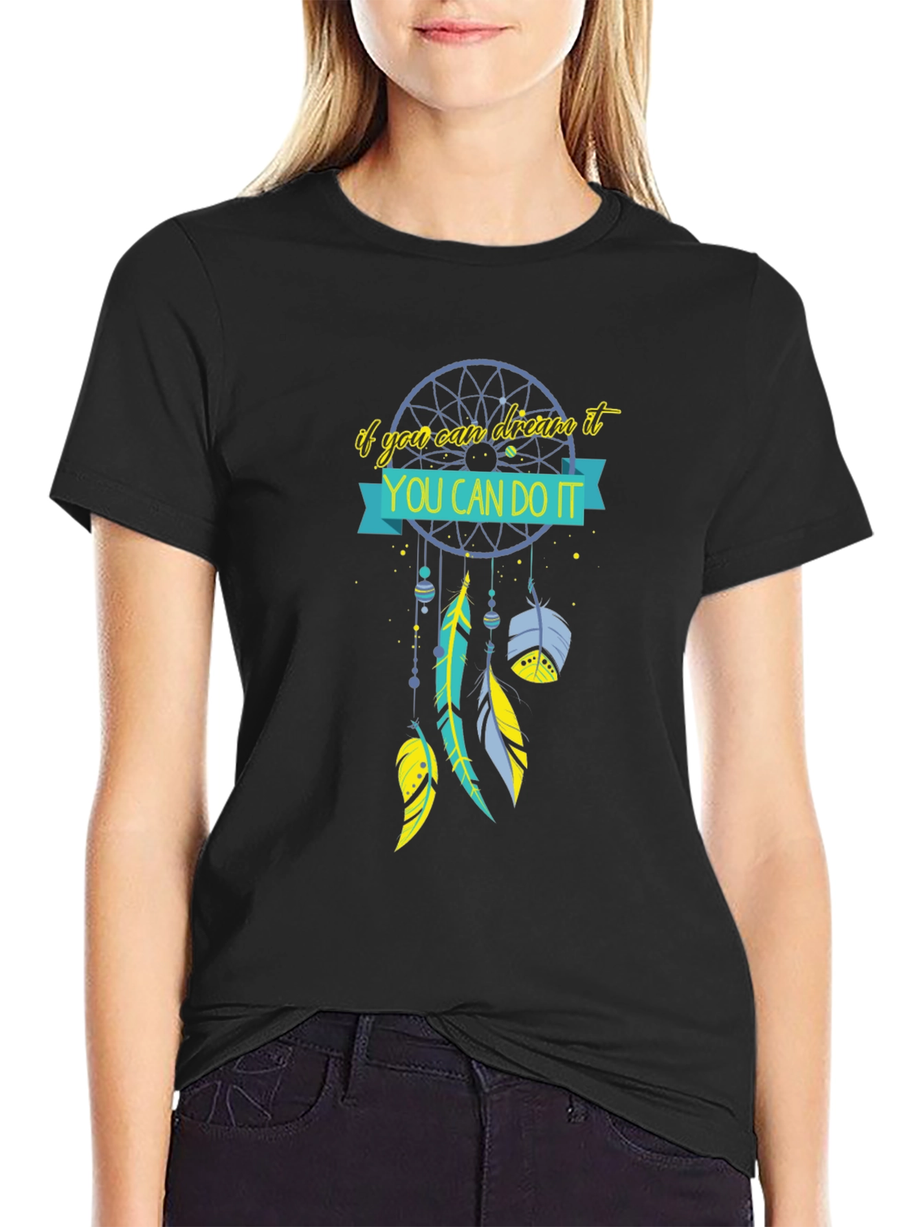 Black Dream Catcher Graphic Tee - You Can Do It! view 2