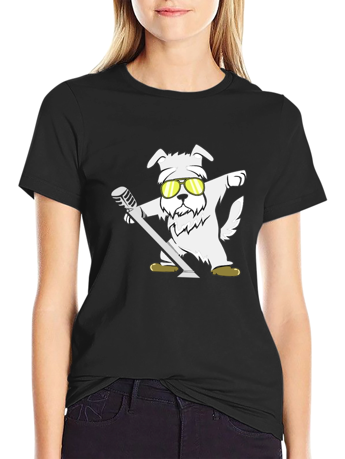 Black Cool Dog T-Shirt - Dabbing with Microphone view 2