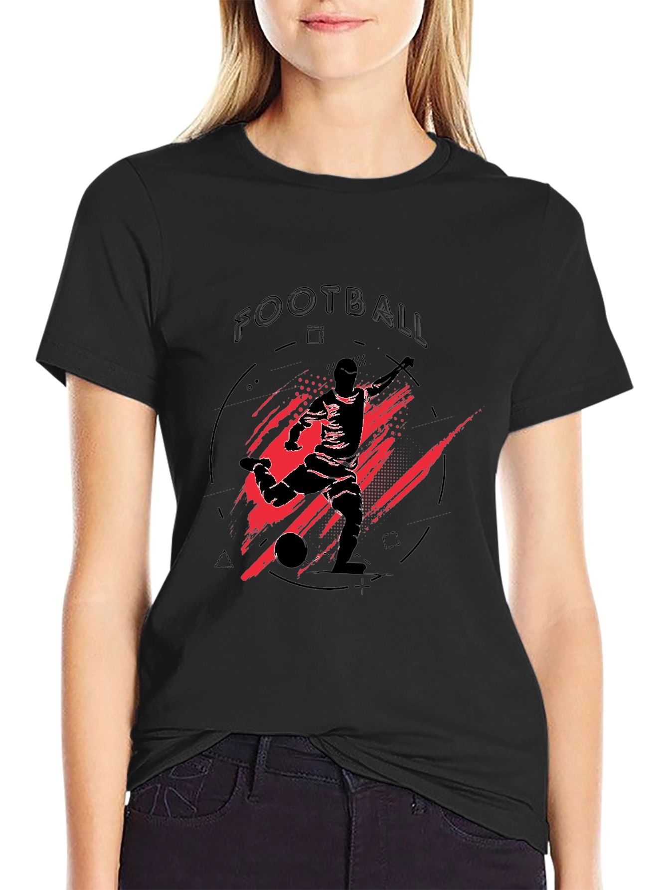 Black Football Graphic Tee - Black Sports T-Shirt view 2