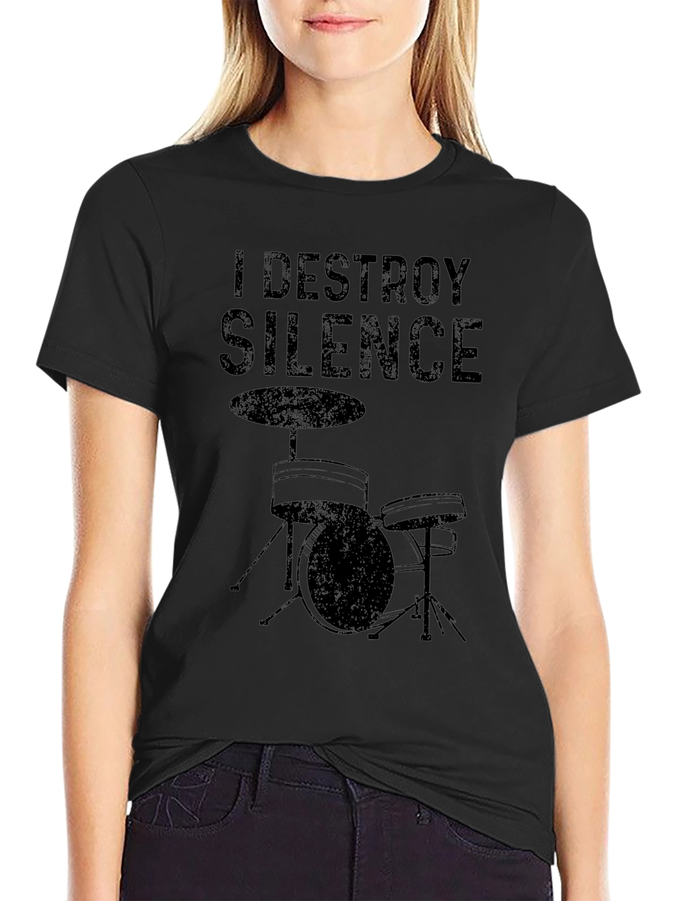Black I Destroy Silence Drum Kit T-Shirt view 2
