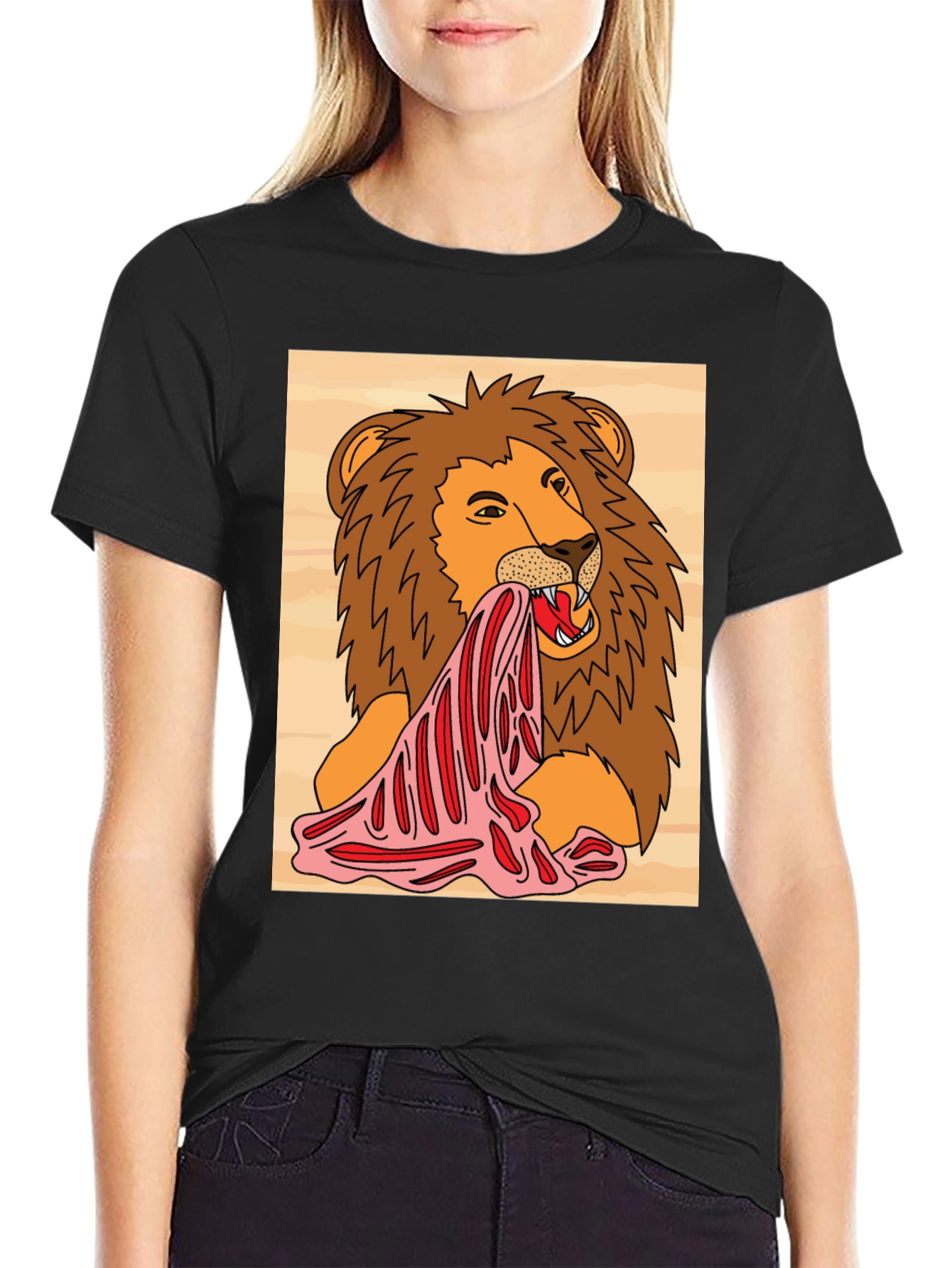 Black Lion Eating Meat Graphic Tee - Black view 2