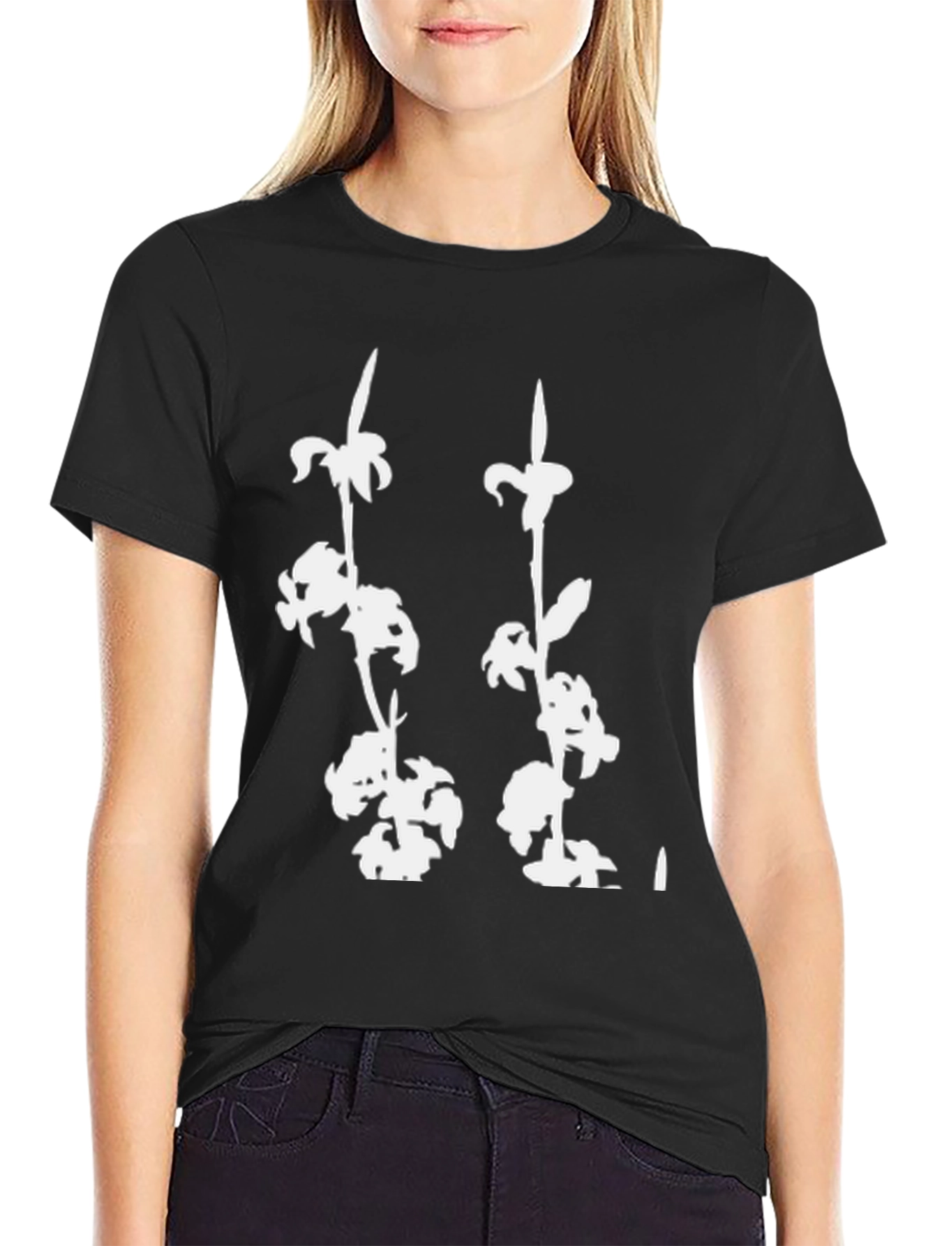 Black Floral Graphic Print Black T-Shirt view 2