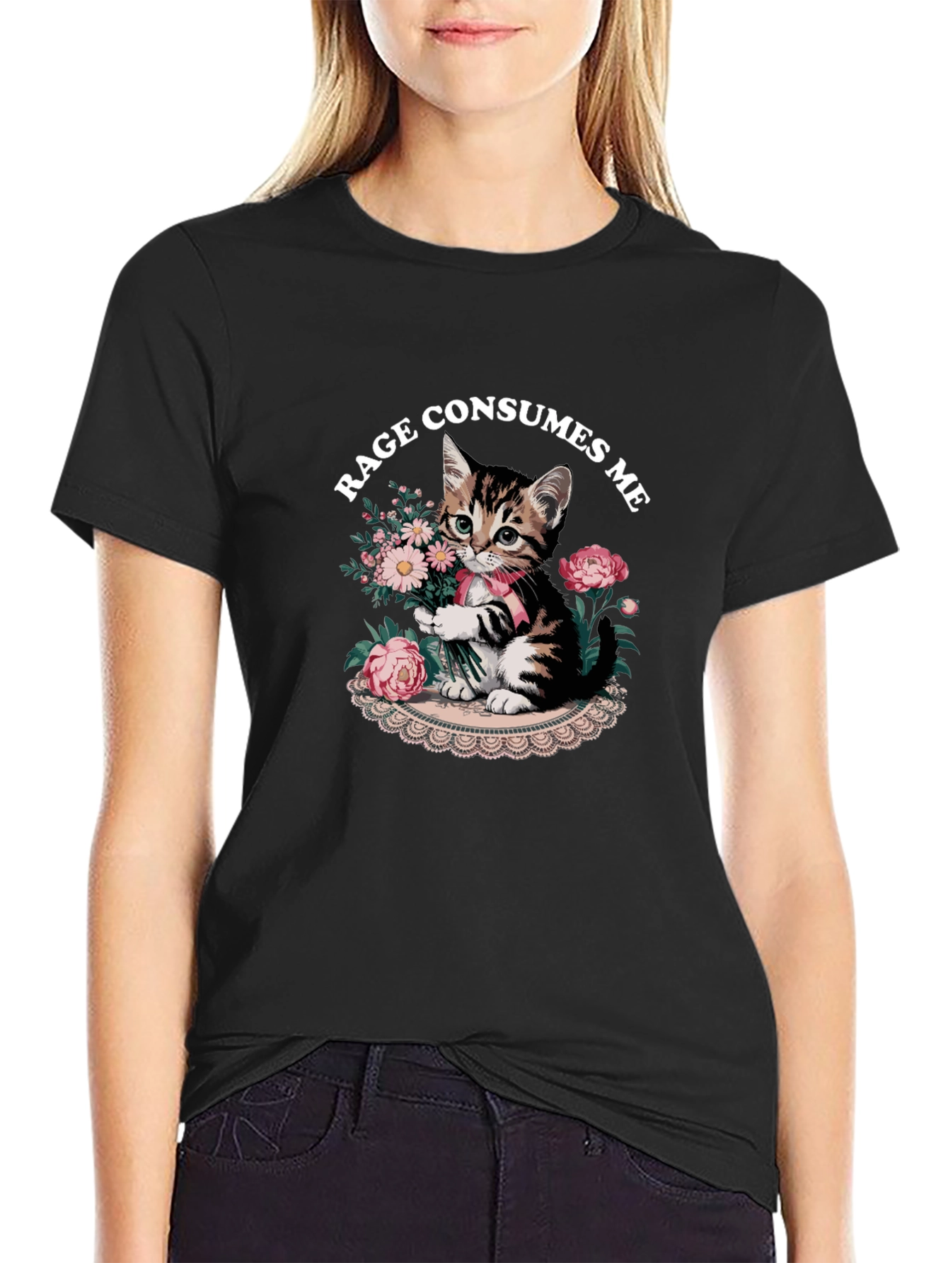Black Rage Consumes Me Kitten Graphic T-Shirt view 2