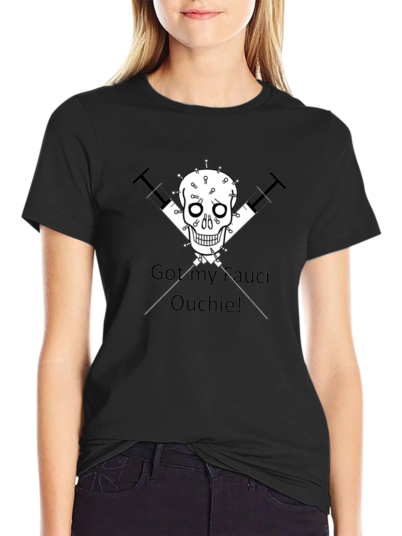 Black Got My Fauci Ouchie! Black Novelty Graphic Tee view 2