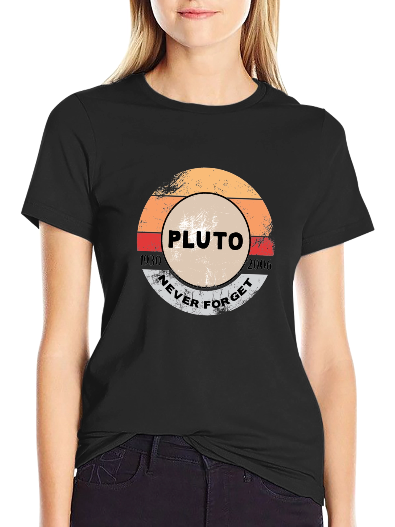Black Pluto Never Forget Graphic T-Shirt view 2