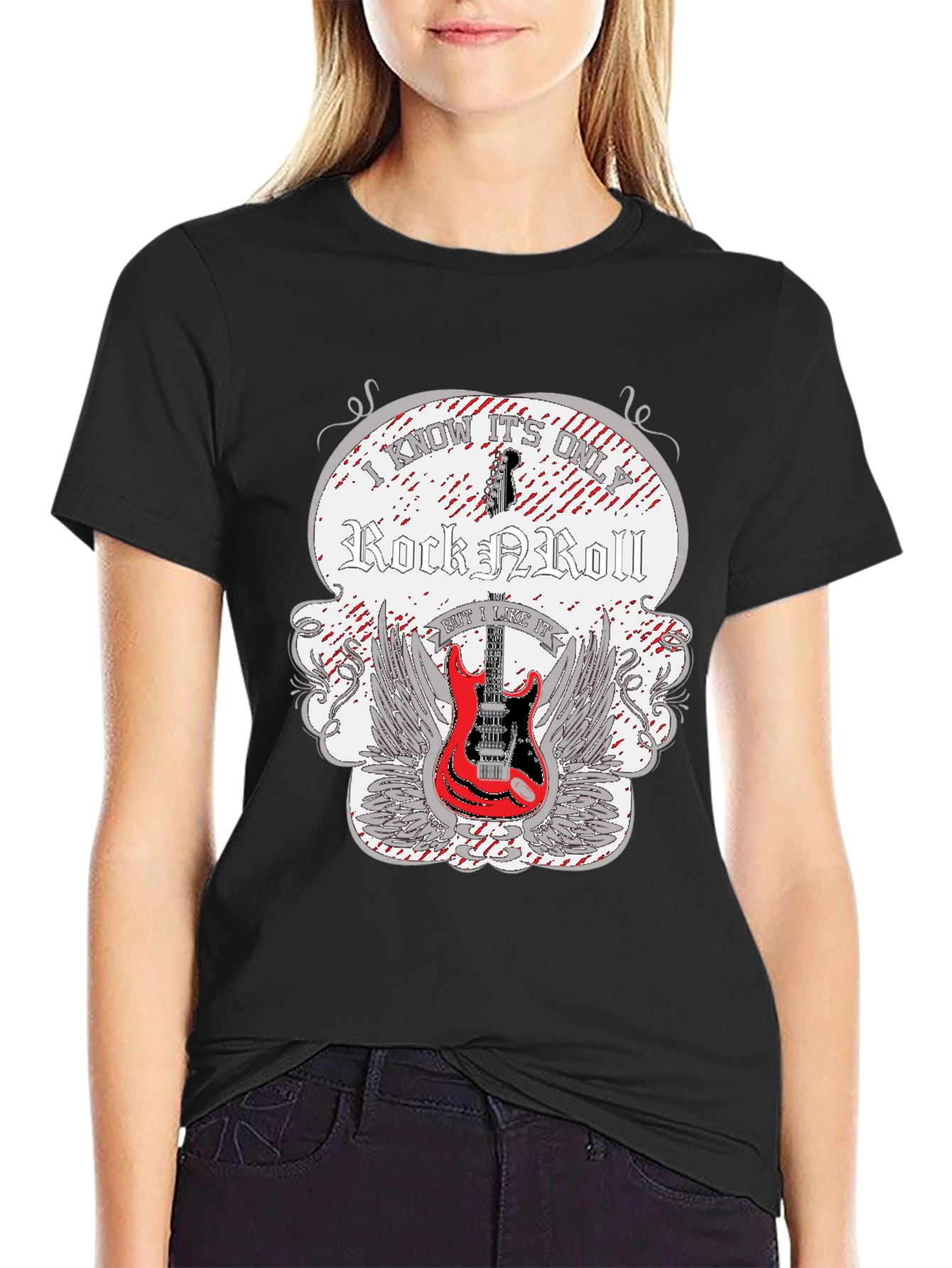 Black Rock and Roll Guitar T-Shirt view 2