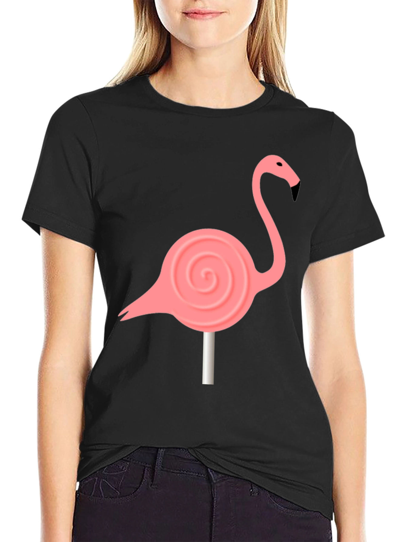 Black Flamingo Lollipop Graphic Tee - Black Cotton Blend view 2