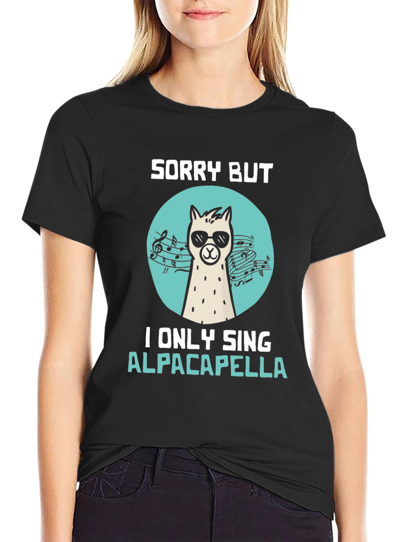 Black Alpaca-pella T-Shirt: Funny Music Lover Tee view 2