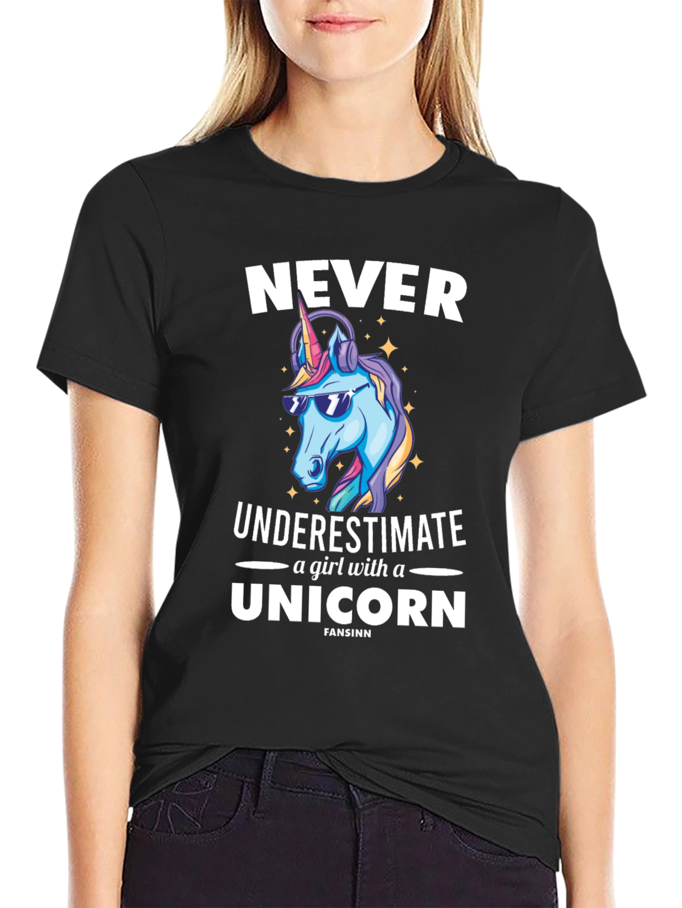 Black Never Underestimate Unicorn T-Shirt view 2
