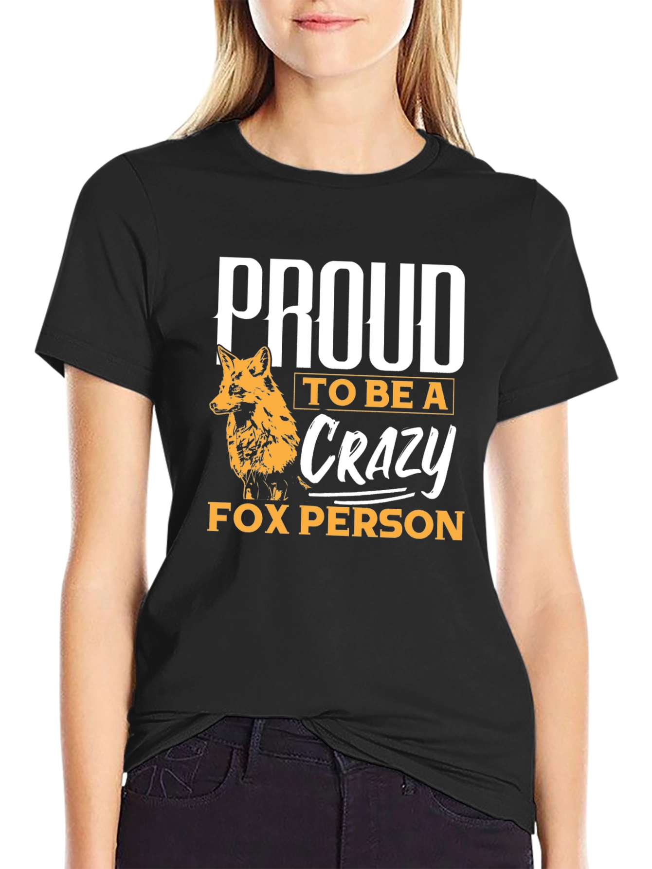 Black Proud Crazy Fox Person T-Shirt - Unique Design view 2