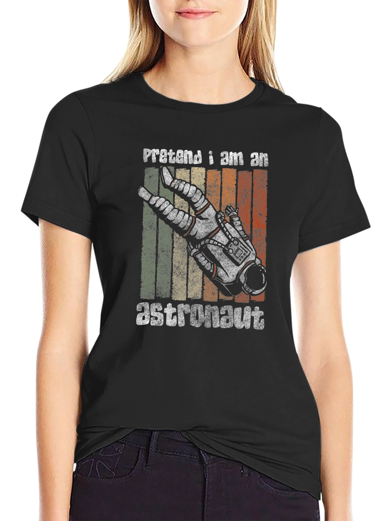 Black Retro Pretend I Am An Astronaut Graphic T-Shirt view 2