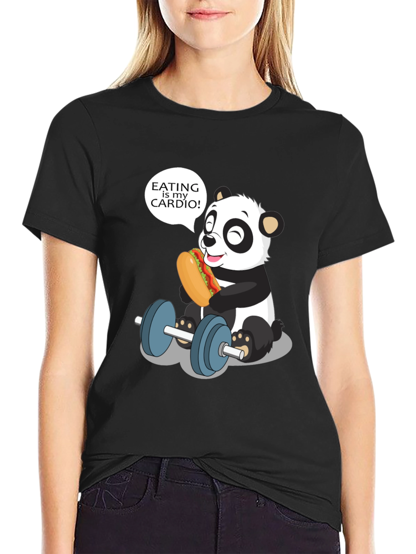 Black Funny Panda Eating is My Cardio T-Shirt view 2