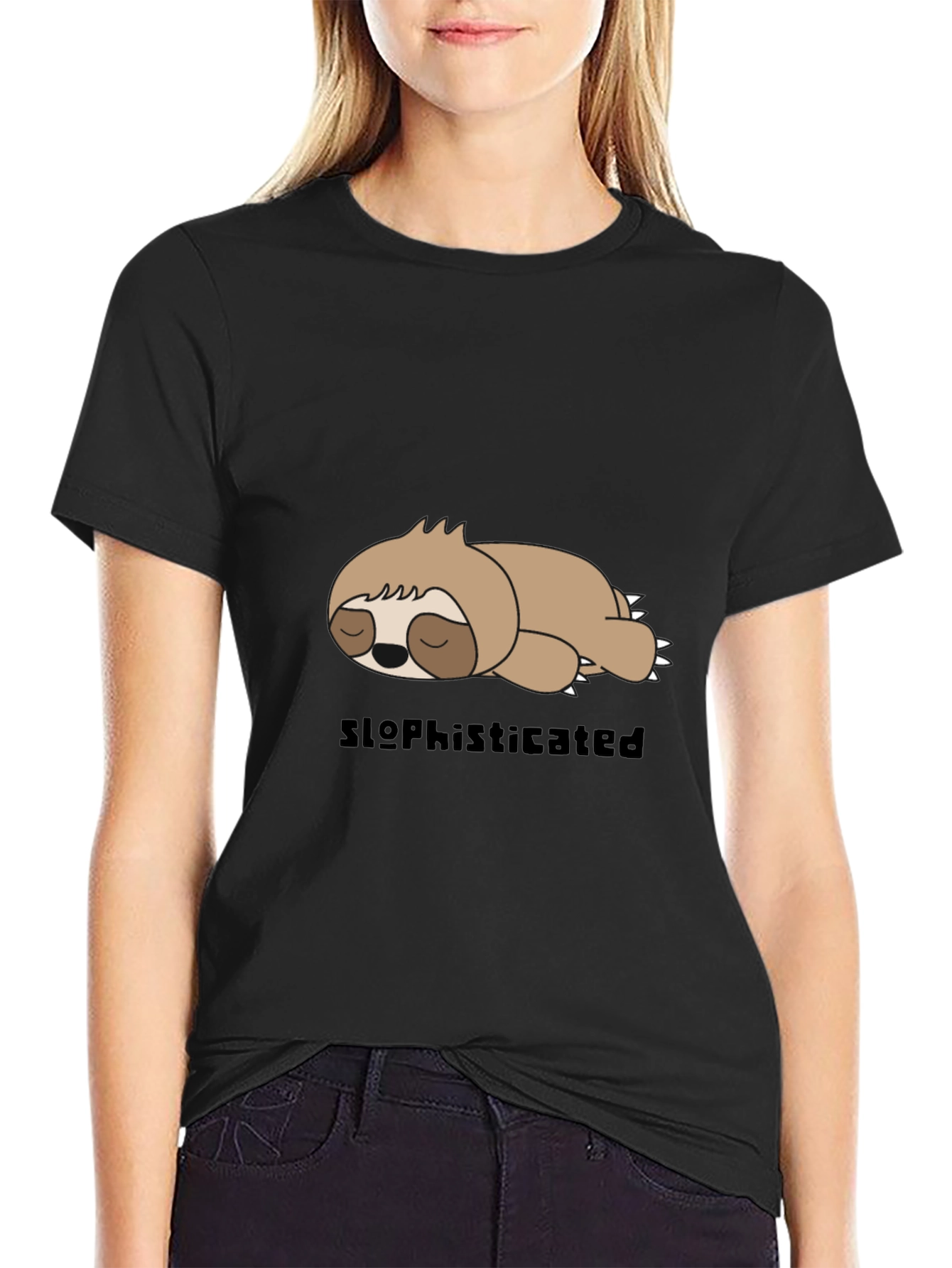 Black Sloth Sophisticated Graphic T-Shirt view 2