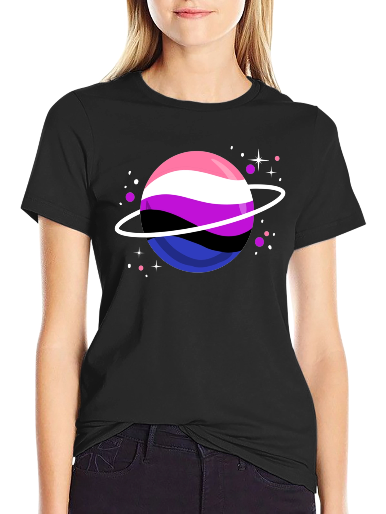 Black Genderqueer Pride Planet T-Shirt view 2