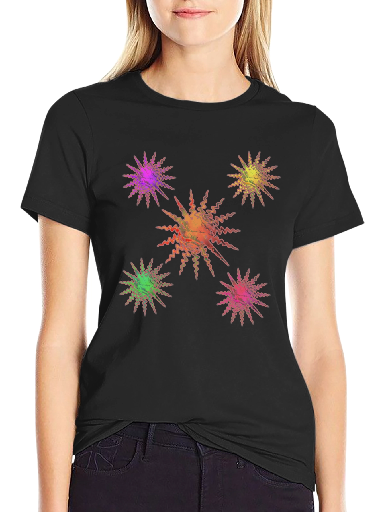 Black Starburst Graphic Print Black T-Shirt view 2