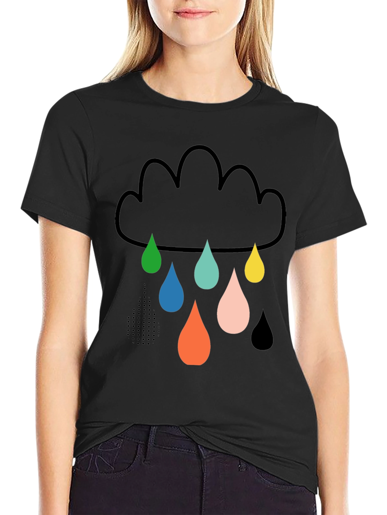 Black Fun Cloud Raindrop Graphic Tee - Soft Cotton T-Shirt view 2