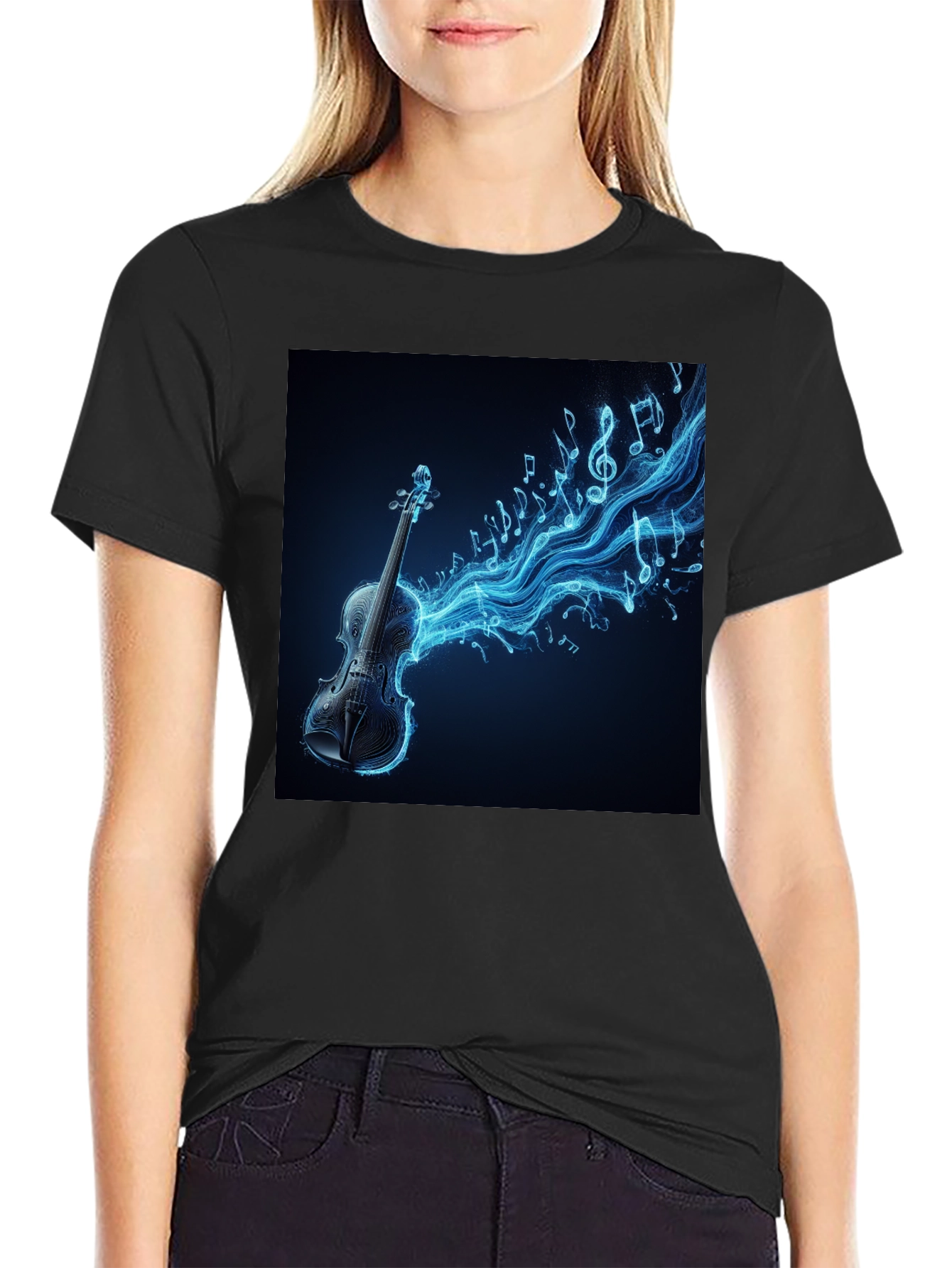 Black Electric Violin Music T-Shirt - Black view 2