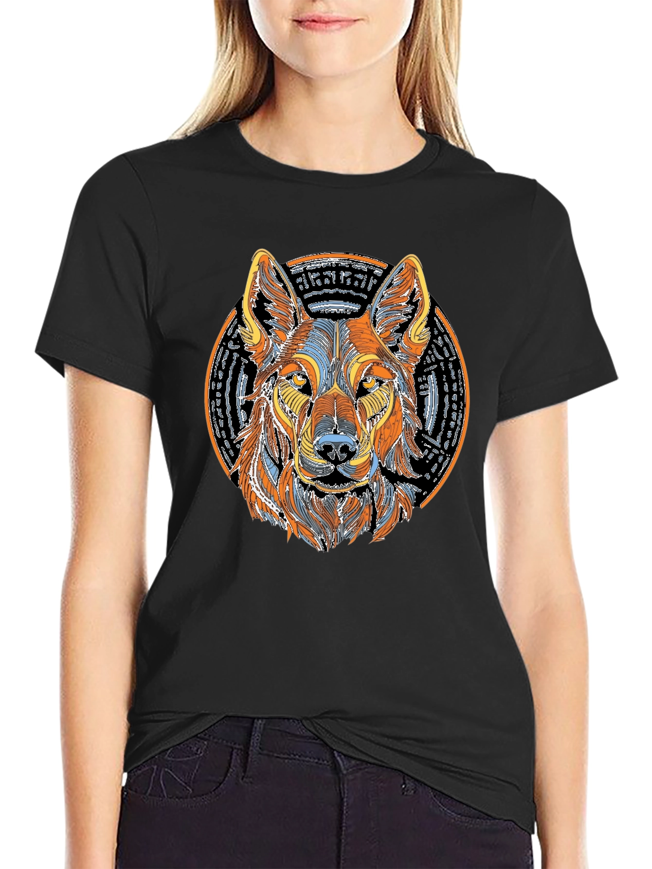 Black Wolf Graphic Print Black T-Shirt view 2