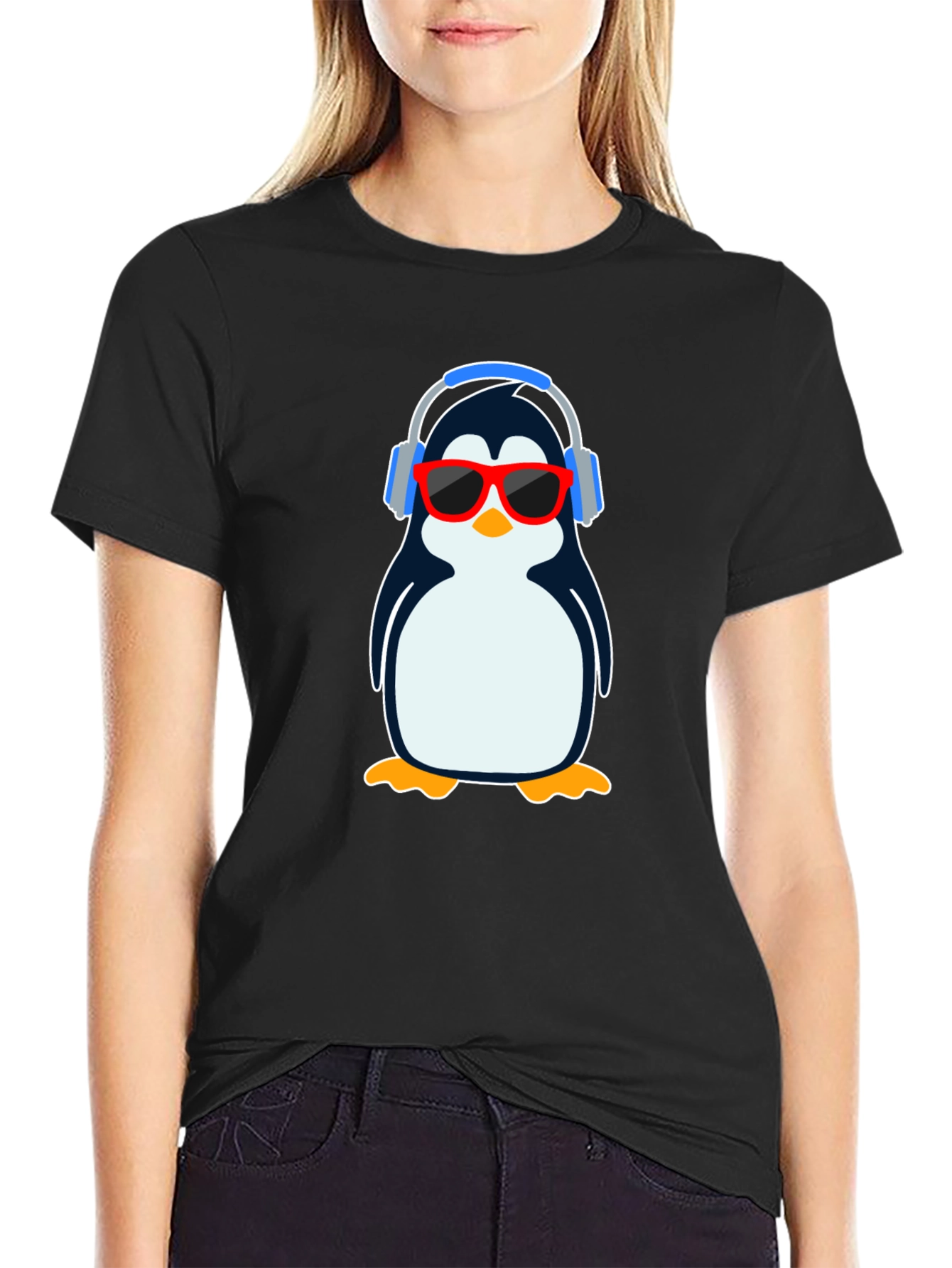 Black Cool Penguin Graphic T-Shirt - Black view 2