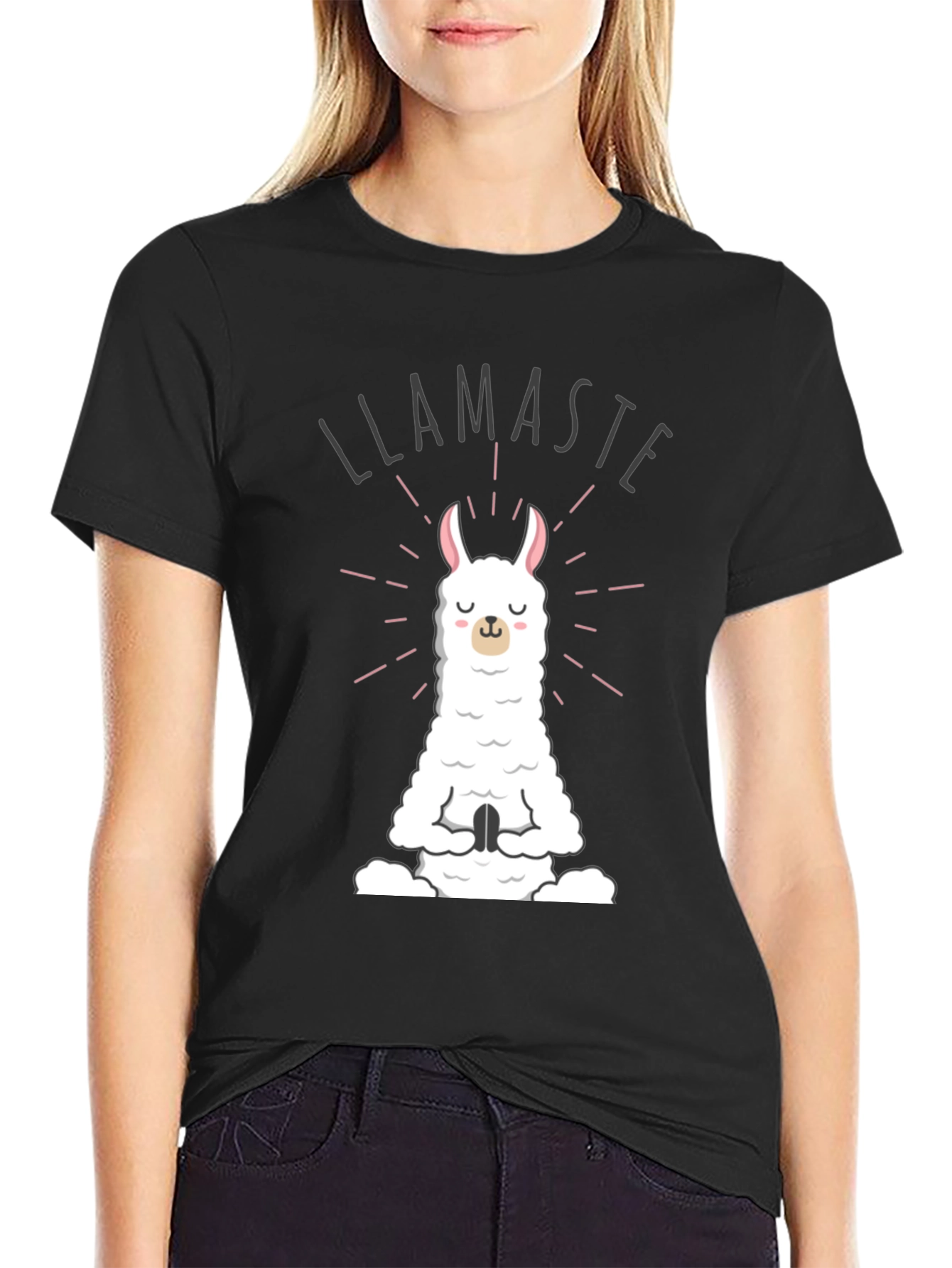 Black Llamaste Meditation T-Shirt - Funny Yoga Tee view 2