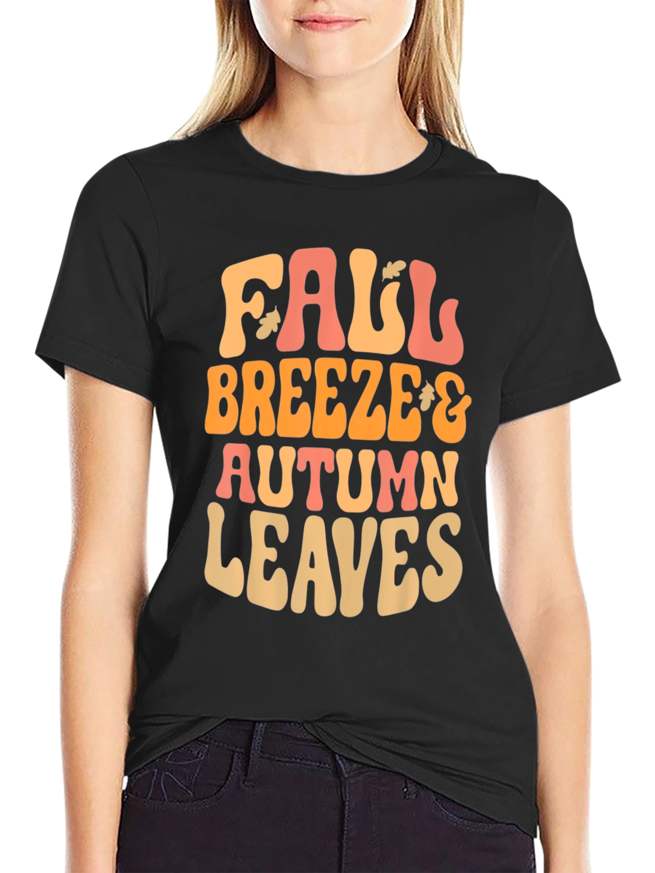 Black Fall Breeze Autumn Leaves Graphic Tee view 2