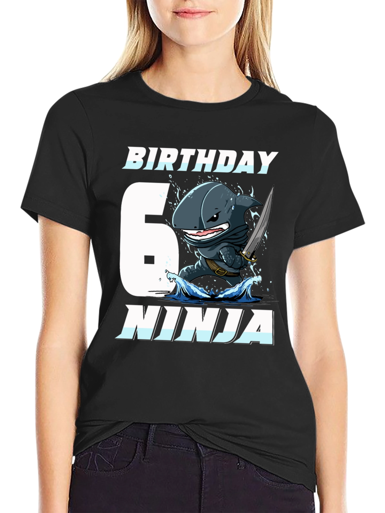 Black Birthday Shark Ninja Black T-Shirt view 2