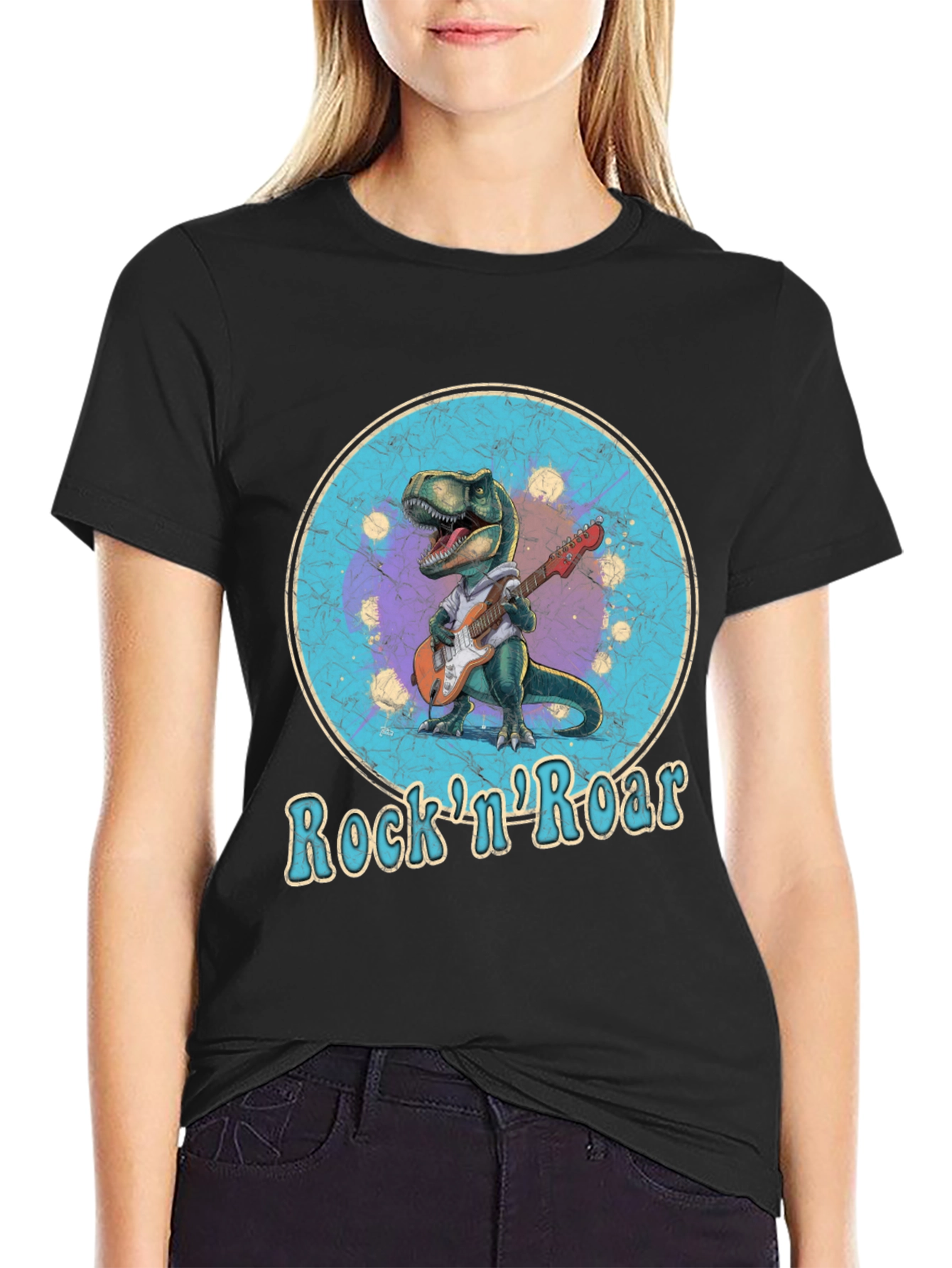 Black Rock 'n' Roar Dinosaur Graphic T-Shirt view 2