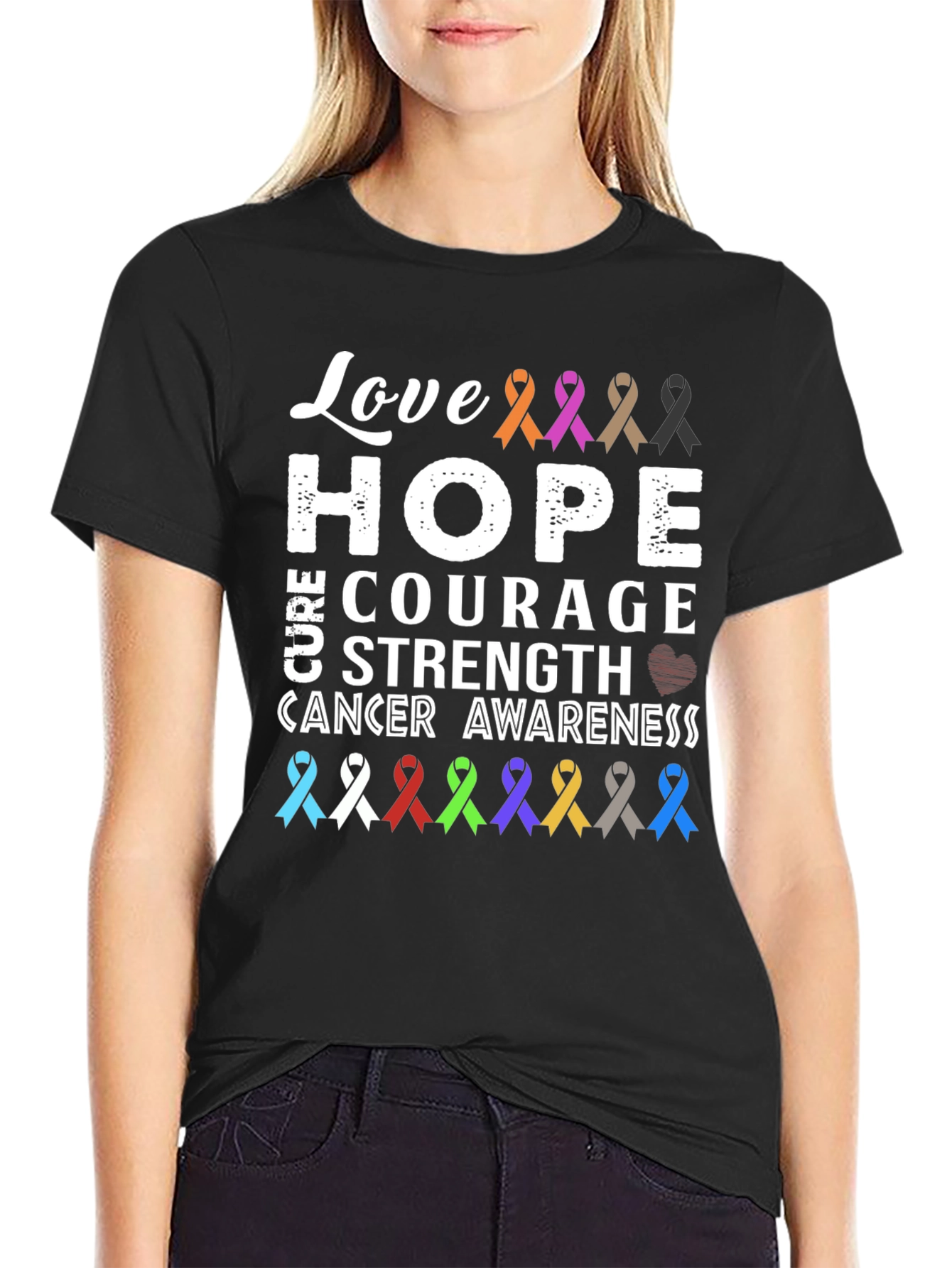 Black Love, Hope, Cure Cancer Awareness T-Shirt view 2