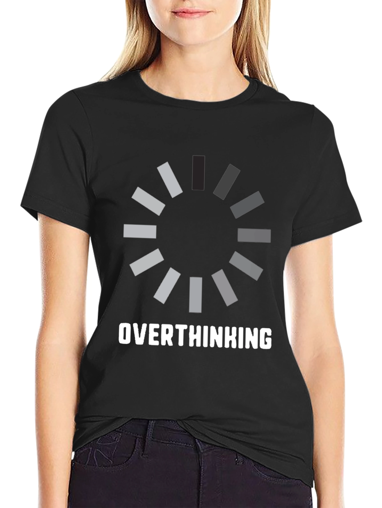Black Overthinking Loading Funny Black T-Shirt view 2