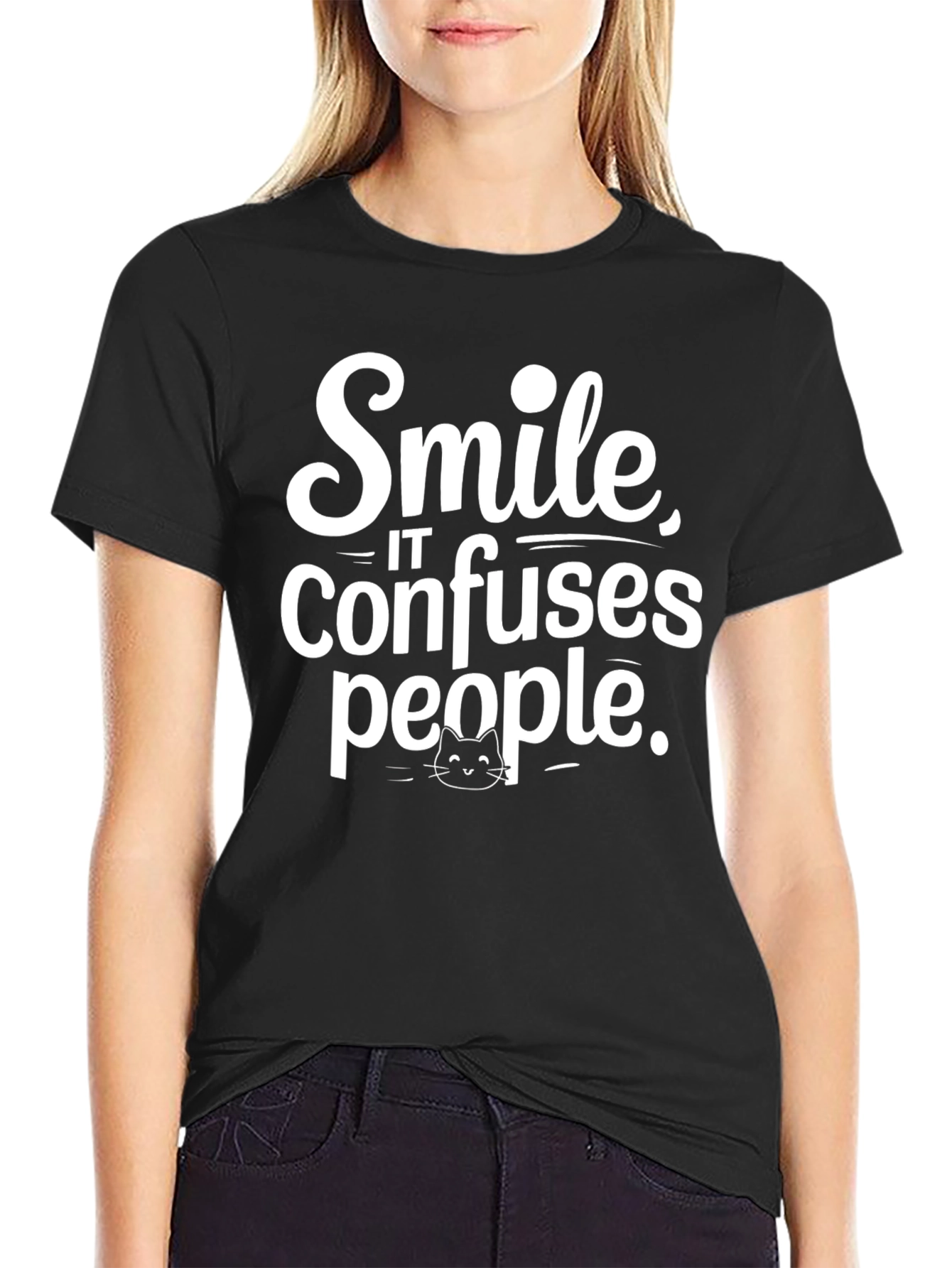 Black Smile Confuses People Black Cotton T-Shirt view 2