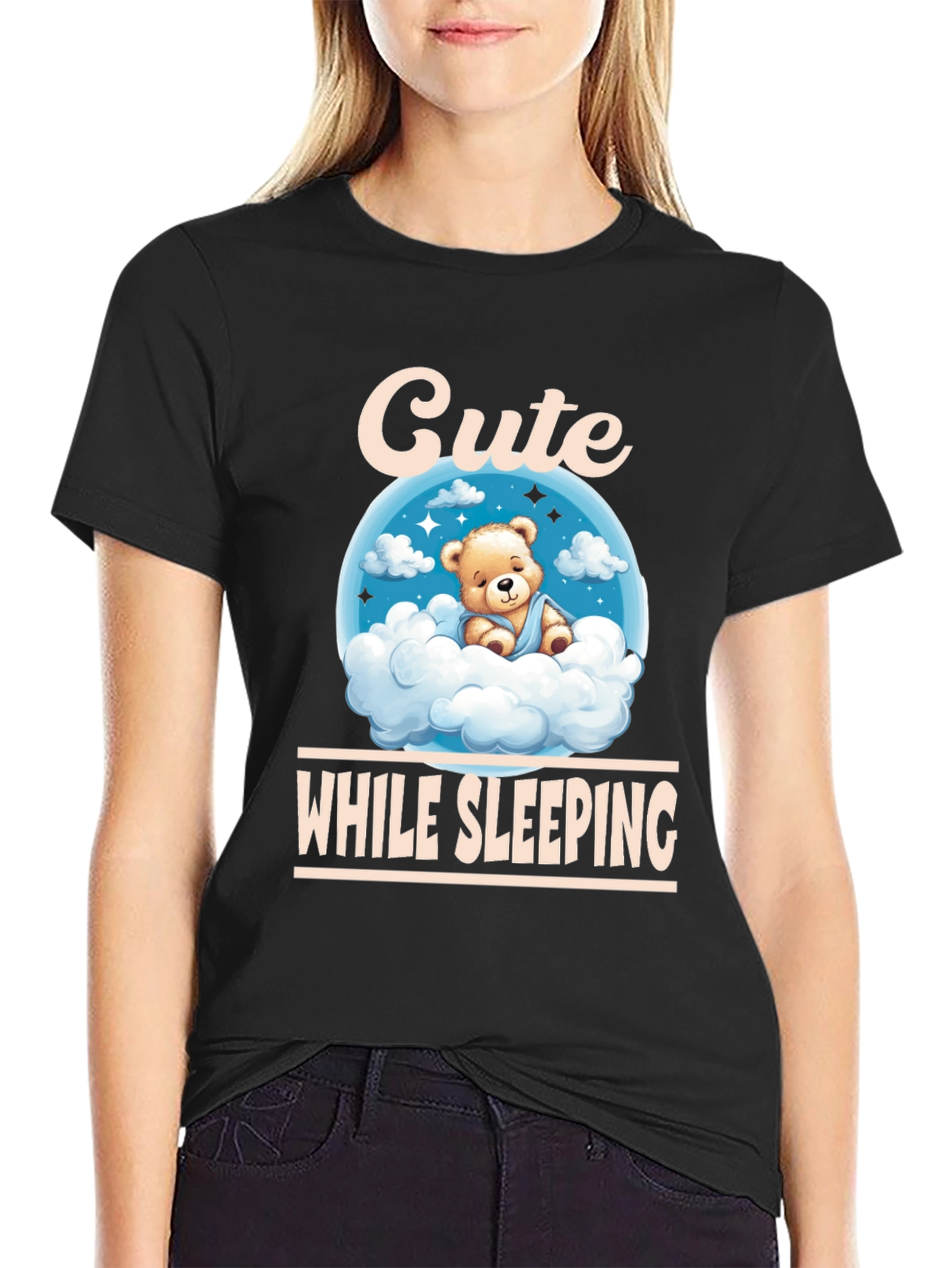 Black Cute While Sleeping Black T-Shirt view 2