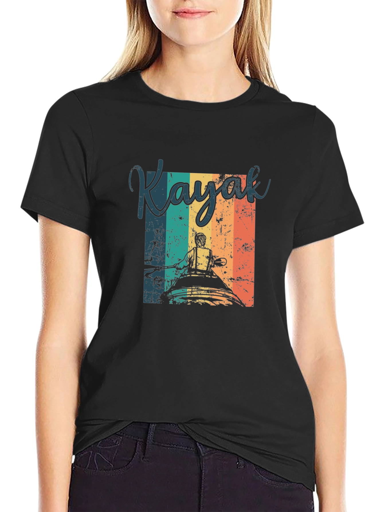 Black Vintage Kayak T-Shirt - Retro Paddling Tee view 2