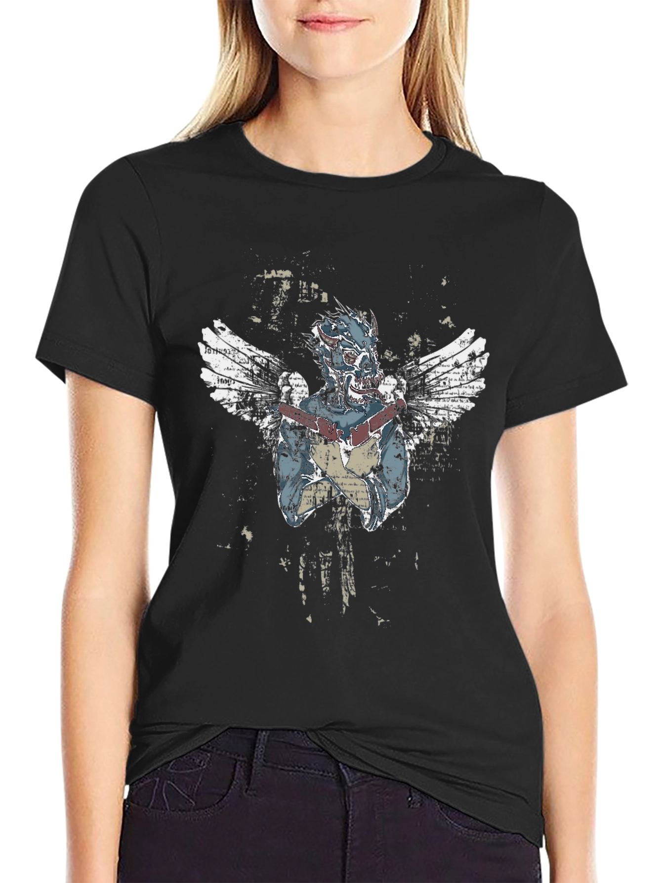 Black Winged Graphic Black T-Shirt view 2