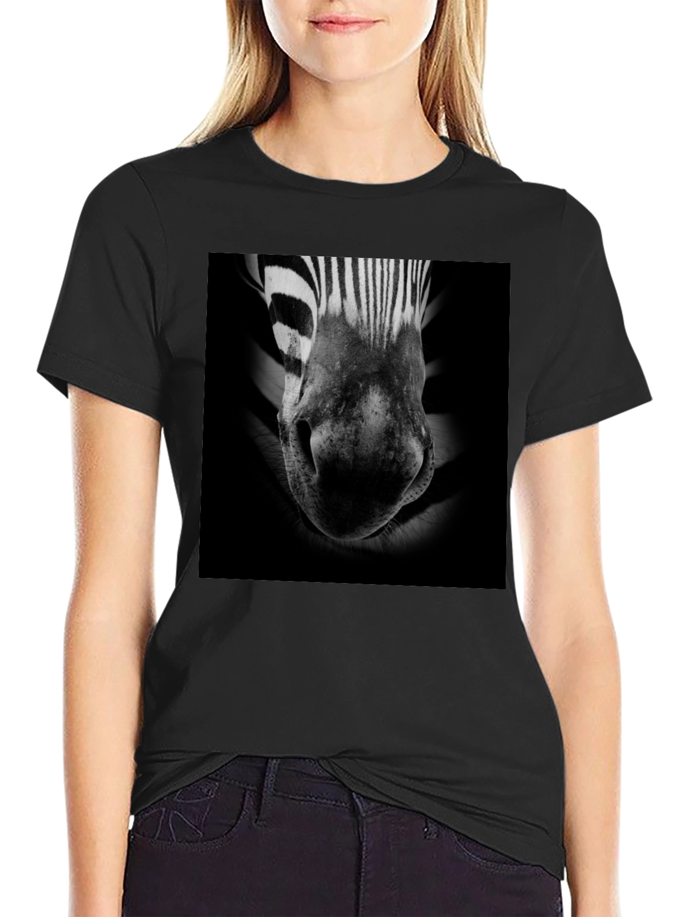Black Zebra Nose Graphic T-Shirt - Black Cotton Tee view 2