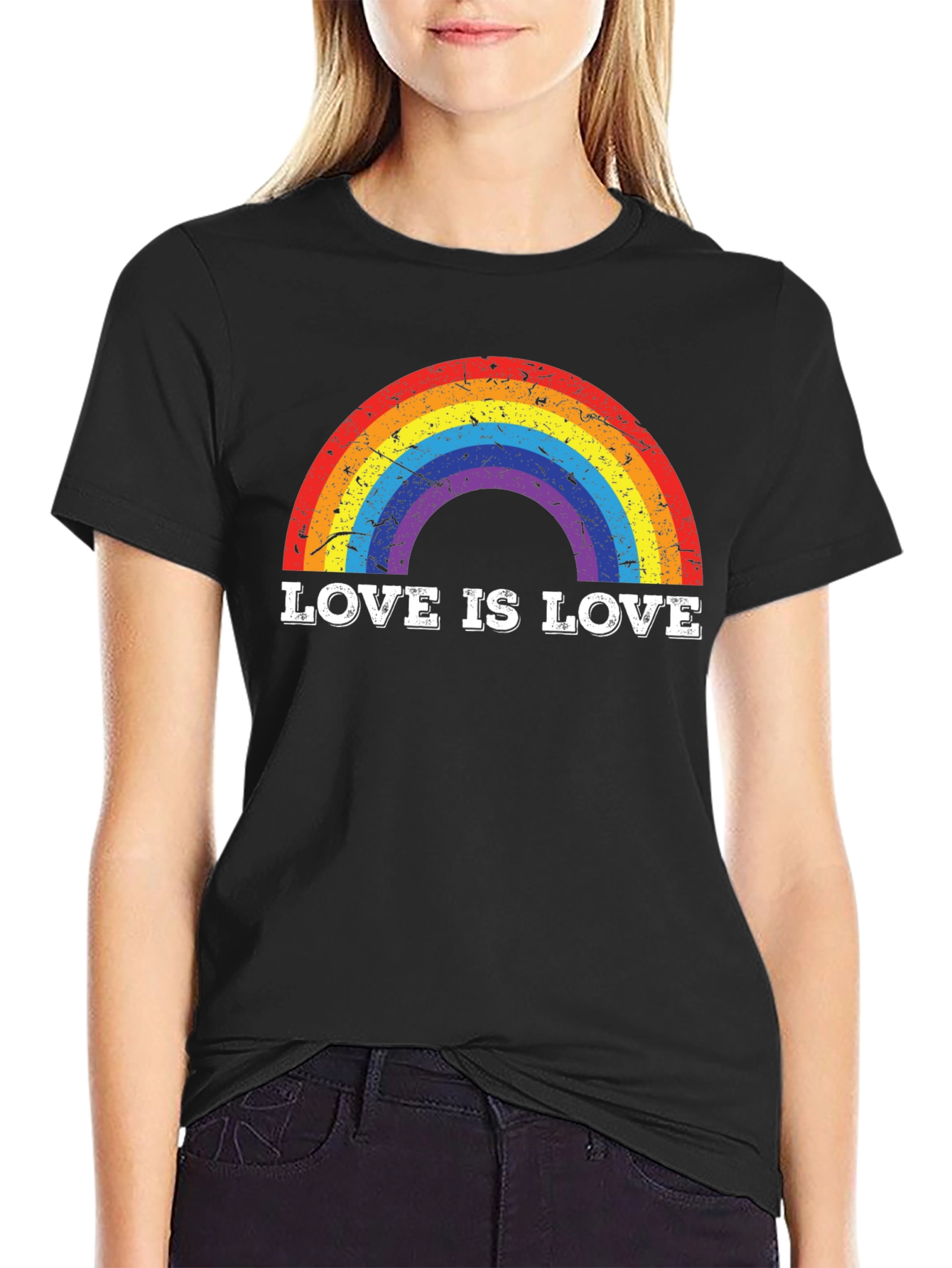 Black Love Is Love Rainbow Graphic Tee - Pride T-Shirt view 2