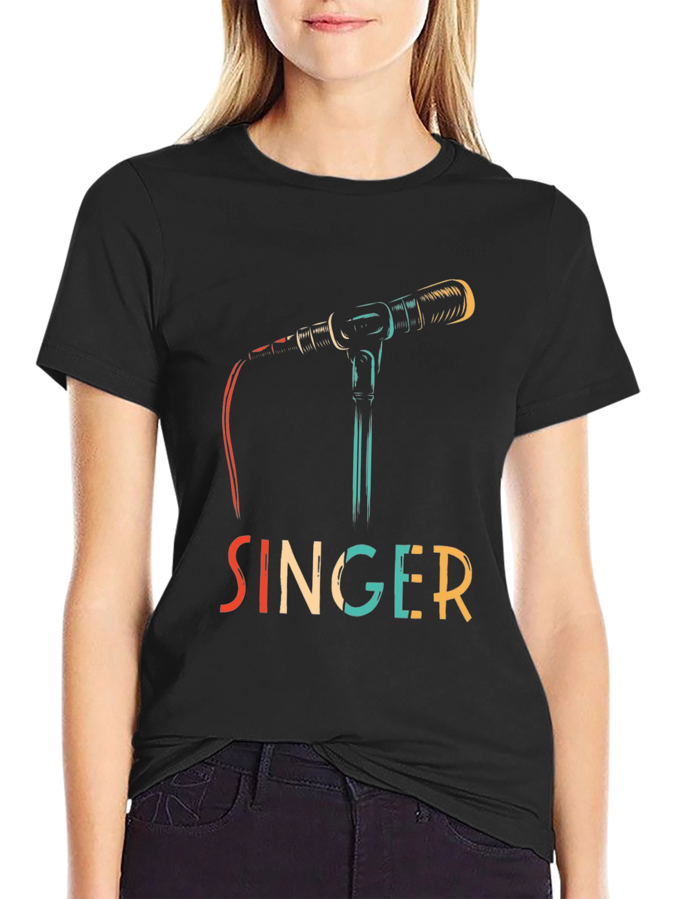 Black Singer Microphone Graphic Tee view 2
