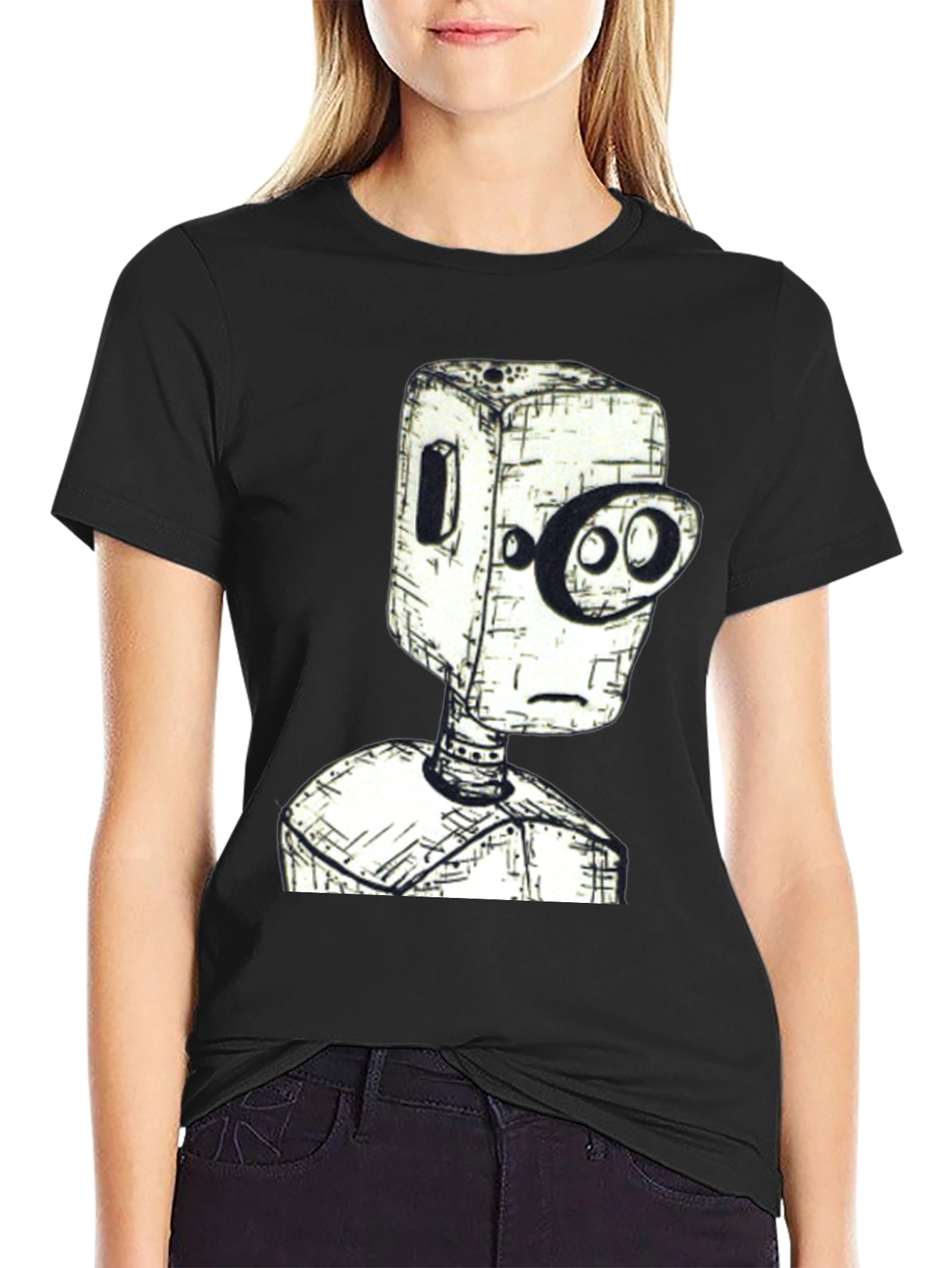Black Robot Head Graphic Tee - Unique Design, Black Shirt view 2