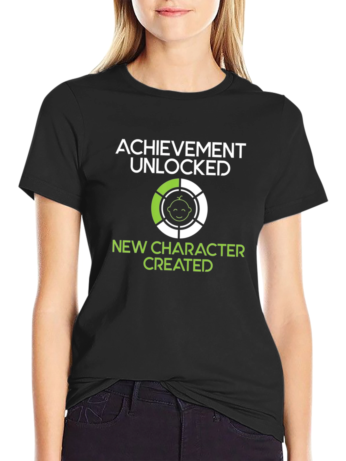 Black Achievement Unlocked: New Character Created T-Shirt view 2