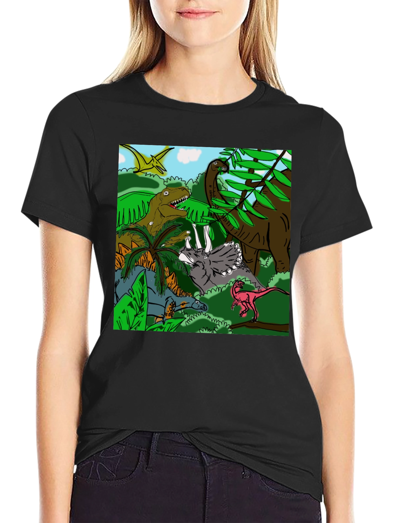 Black Dinosaur T-Shirt: Prehistoric Adventure Tee view 2