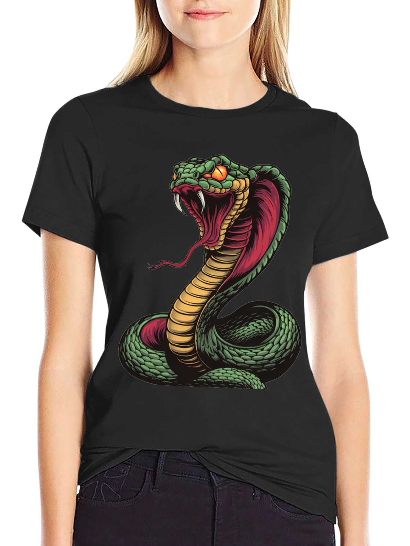 Black Cobra Snake Graphic Tee - Fierce Serpent Design view 2