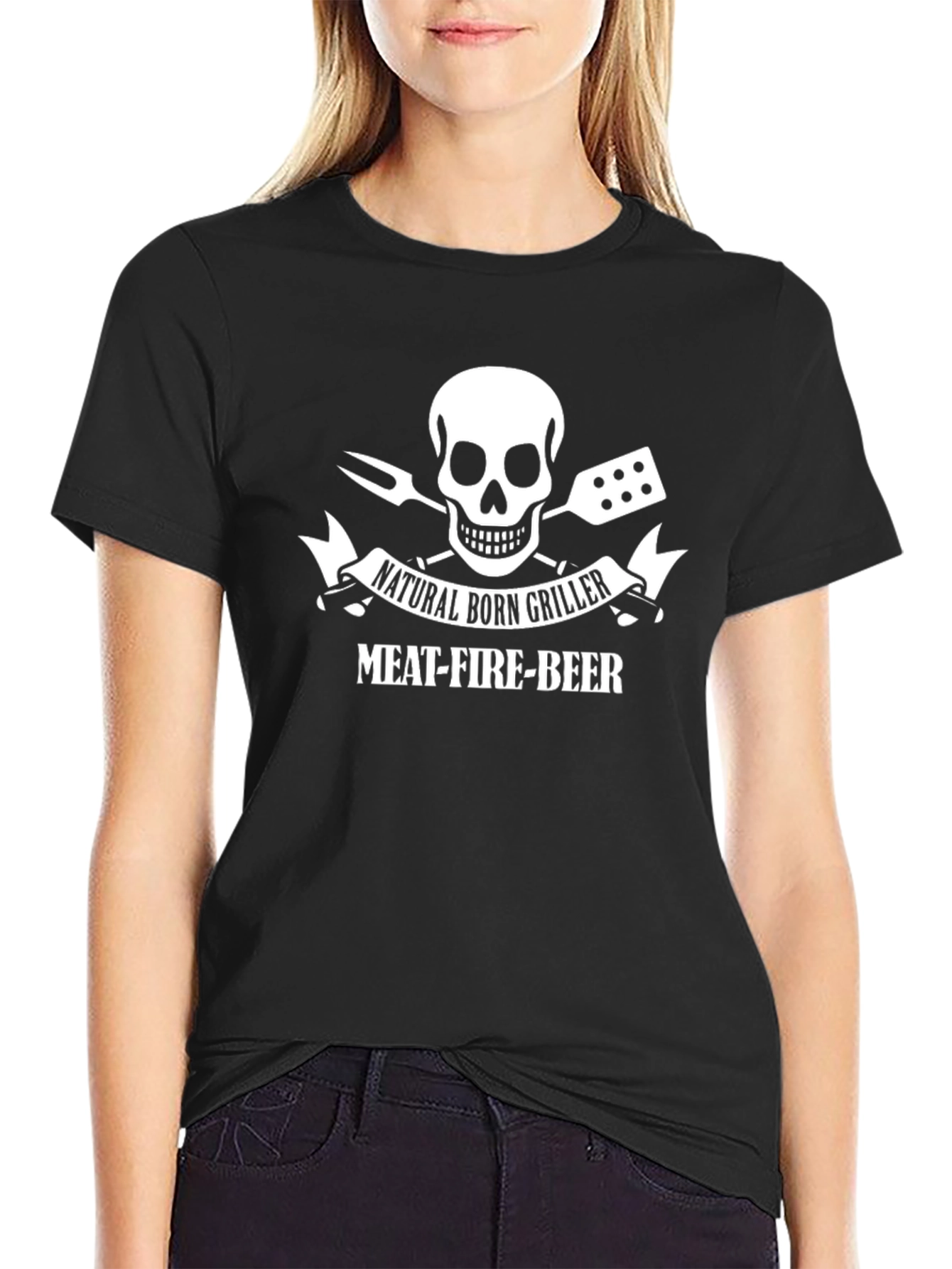 Black Natural Born Griller T-Shirt - Meat Fire Beer BBQ view 2