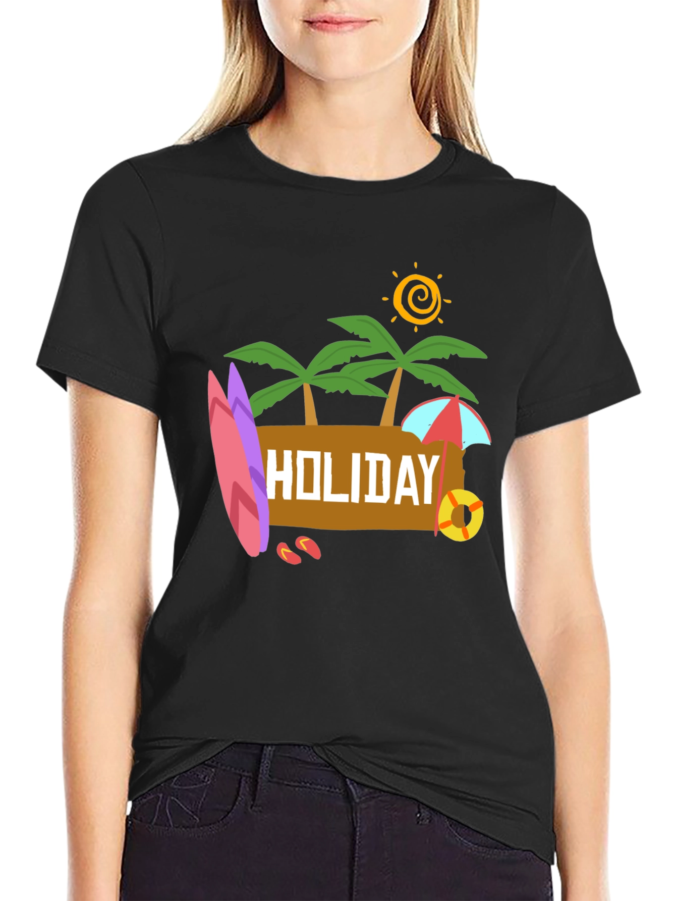 Black Holiday Beach T-Shirt - Black Cotton Tee view 2